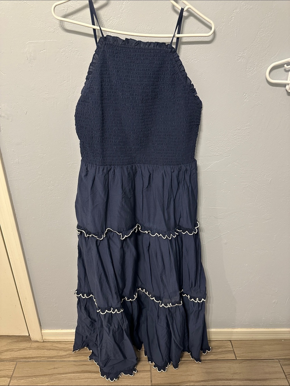 Ann Taylor Navy Tiered Smocked Halter Dress